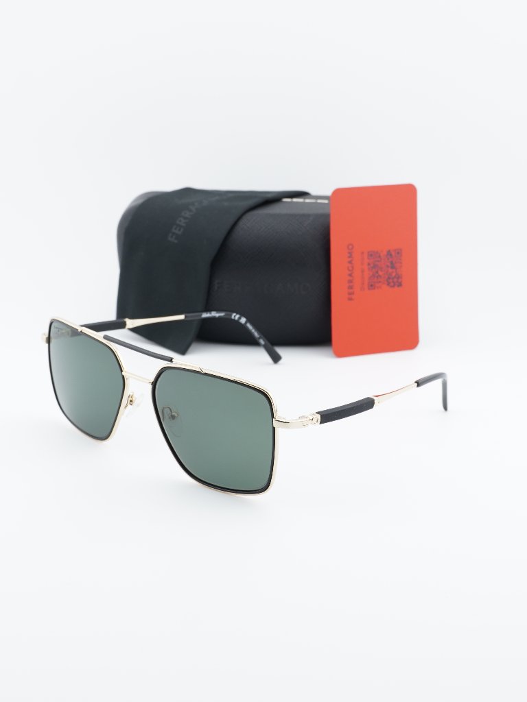 Salvatore Ferragamo Sf298s 703 Aviator Sunglasses - Gold / Black / Green